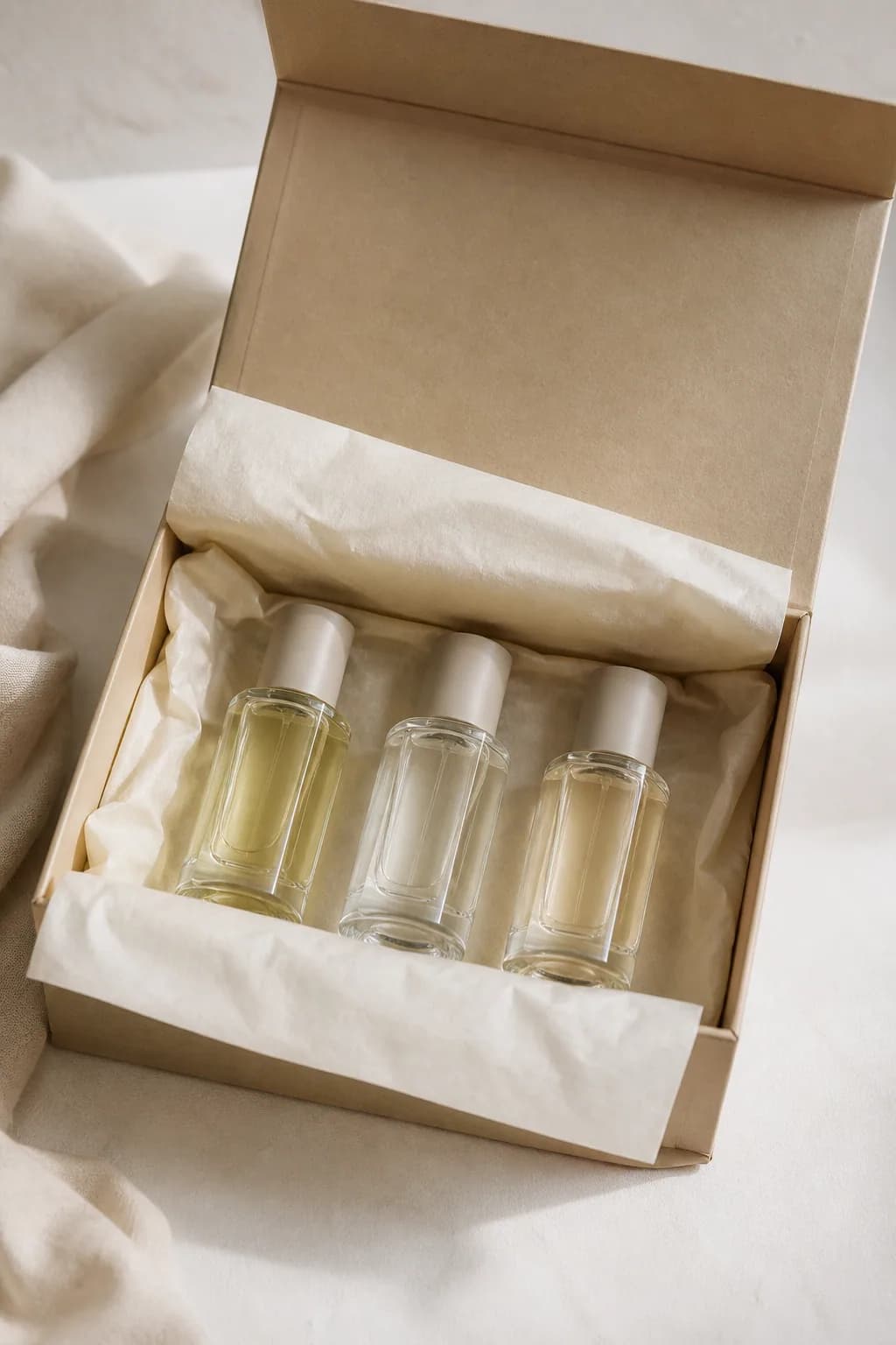L'étui rigide contenant trois flacons de 33 ml.